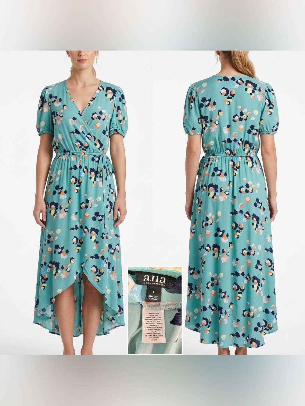 a.n.a Teal High-Low Wrap Dress with Floral Print